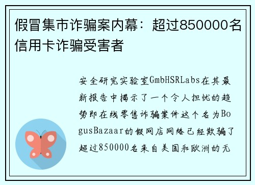 假冒集市诈骗案内幕：超过850000名信用卡诈骗受害者