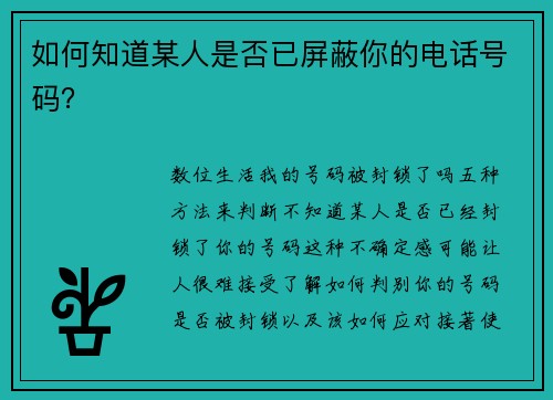 如何知道某人是否已屏蔽你的电话号码？